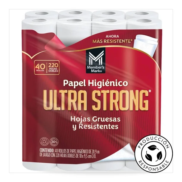Papel Higiénico Member's Mark Ultra Strong con 40 Rollos de 220 Hojas Dobles